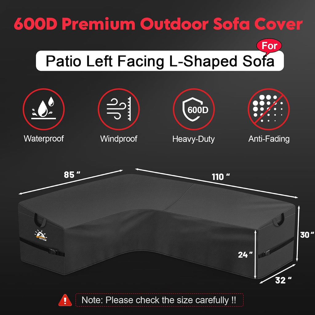 Outdoor L-Shaped Sectional Cover - 600D Patio Sectional Sofa Cover, Waterproof Patio Furniture Covers for 6-Seater