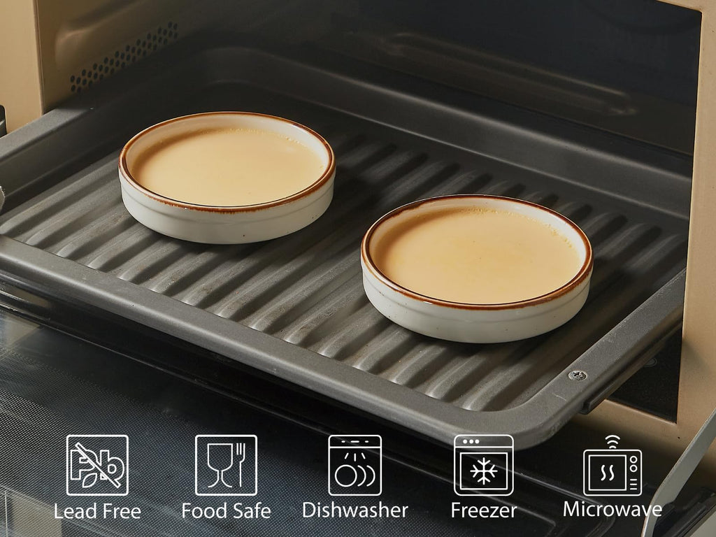 Ramekin Set of 14, Creme Brulee Oven Safe 4 oz Ceramic Shallow Souffle Dishes for Baking Exquisite Desserts, Small