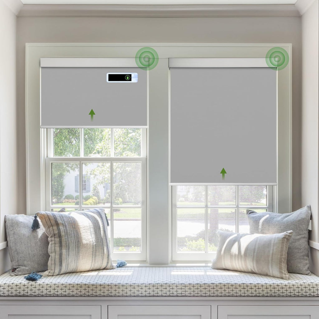 Motorized Blinds with Remote, Thermal Insulation Roller Shad - Rb gray rechargeable