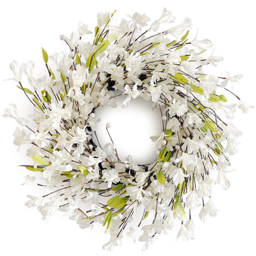 24 Inch Winter Wreath for Front Door White Forsythia Wreath