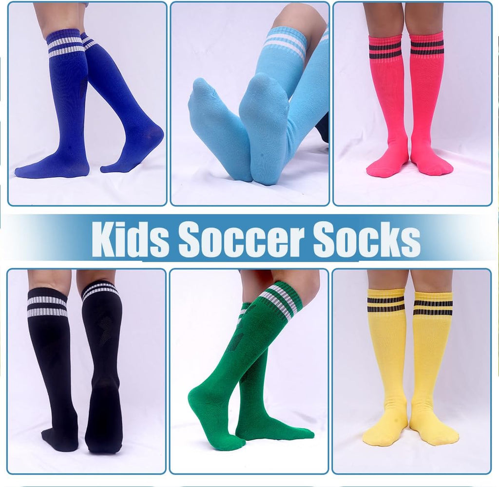3 Pairs Kids Soccer Socks Striped Knee High Tube Socks Football Uniform Sports Socks for Boys Girls Old