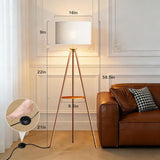 58.3" Mid-Century Tripod Floor Lamp with Shelf, Hidden Wiring, RGB Dimmable Bulb Included, Remote & App Control