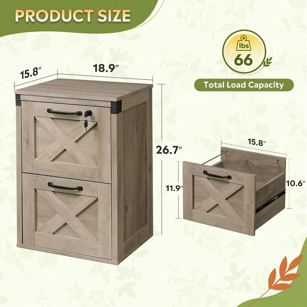 2-Drawer File Cabinet with Lock, Office Filing Cabinets, Gray Oak | Printer Stand, Letter & A4 Compatible, Home