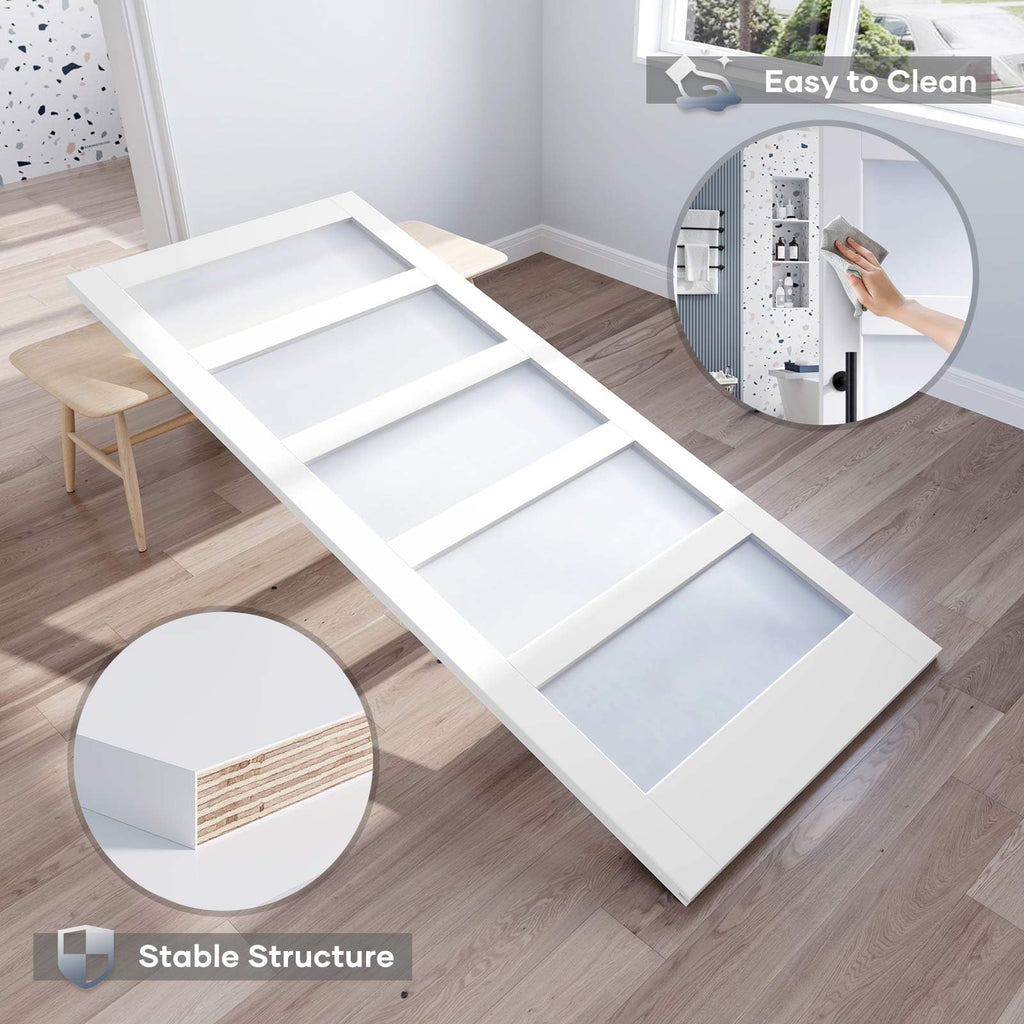 42x96 Inch Glass Sliding Barn Door Slab and 7ft Hardware Kit Included, 5 Frosted Glass, LVL Wood Panel Covered with
