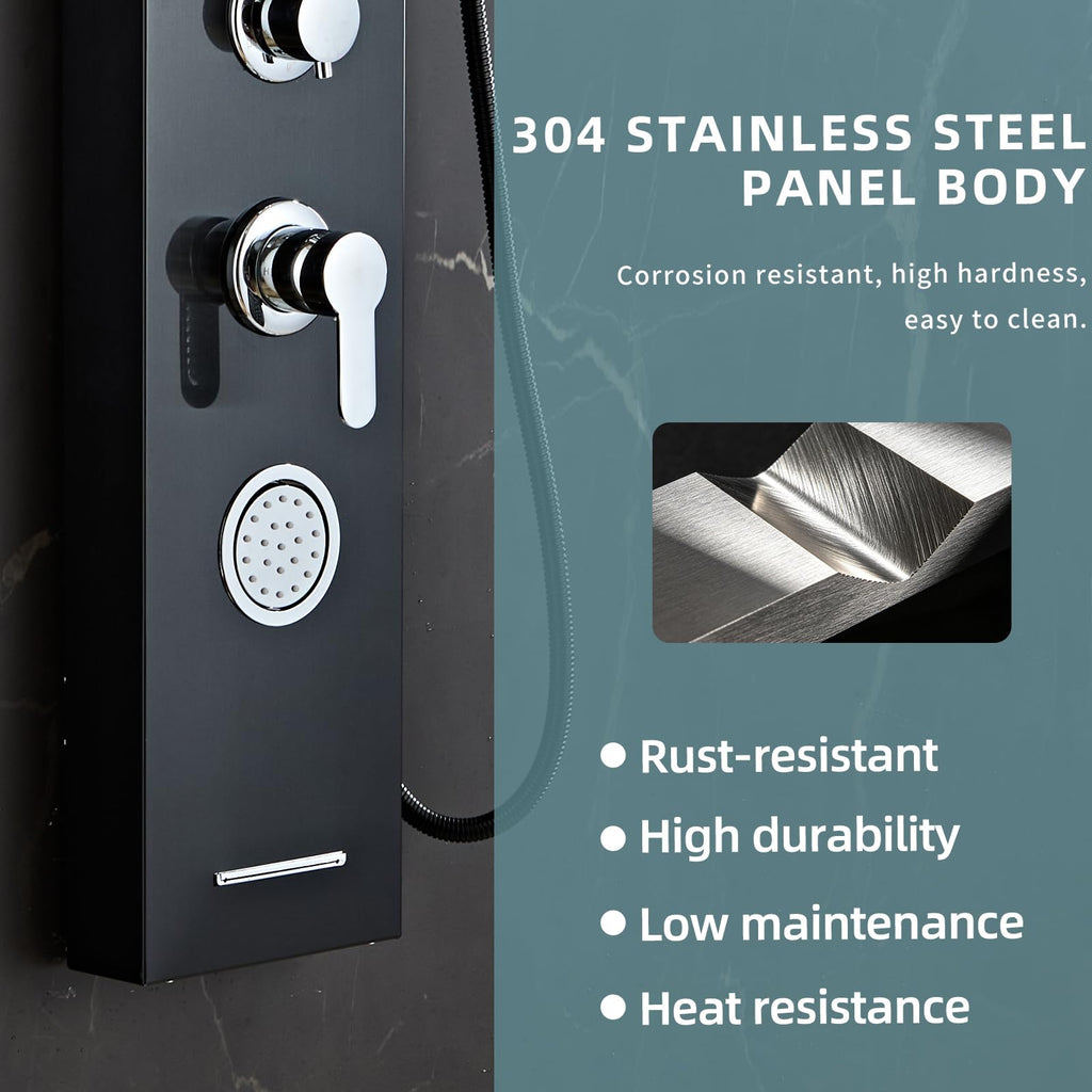 Shower Panel Tower System,Rain Shower Head Rainfall black-LED