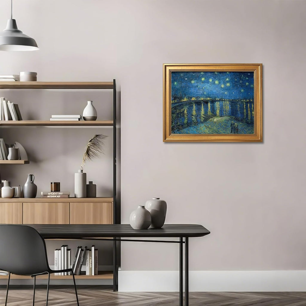 Gold Framed Starry Night by Vincent Van Gogh Poster Night View Wall Art Vintage Famous Oil Paintings Reproduction
