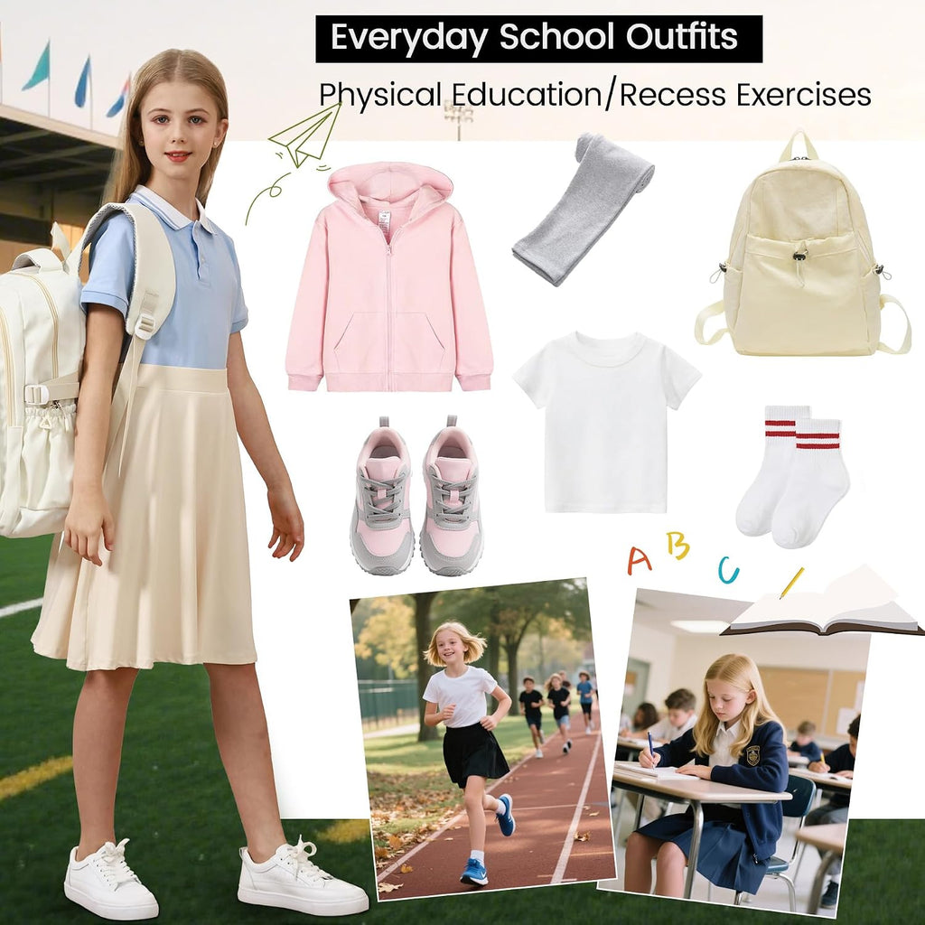 Girls 2 Pack A Line Skirt with Shorts Knee Length Uniform Skort