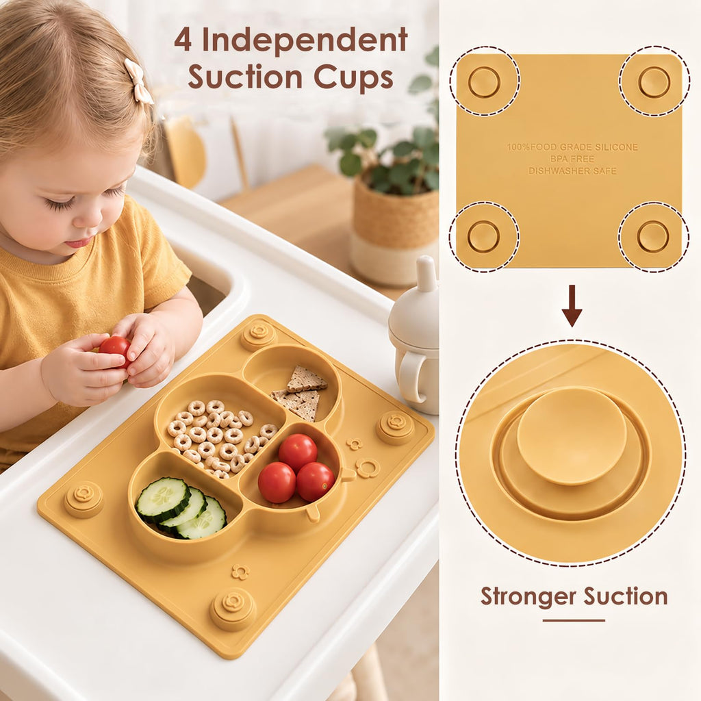 Suction Plates for Baby Placemat Spoon Fork Set for Toddlers, Silicone Baby Plates with Suction Baby Dishes for Kids