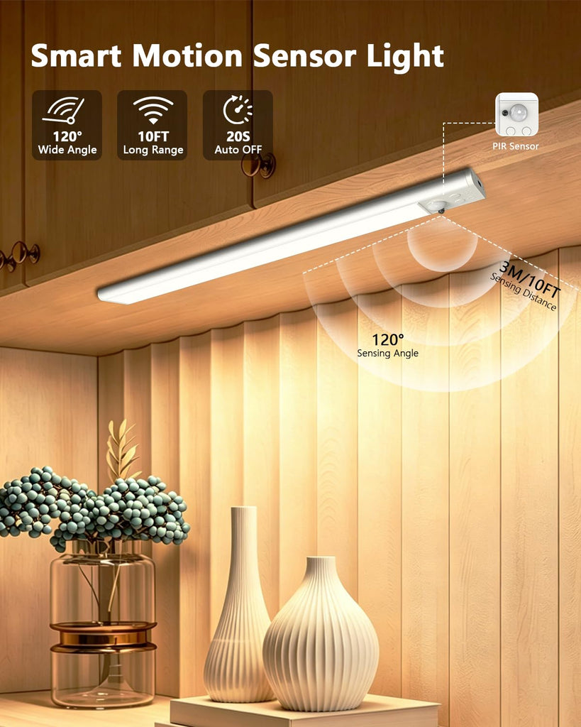 Under Cabinet Lighting,80LED Motion Sensor Light Indoor with Remote,2200mAh Rechargeable Closet Lights