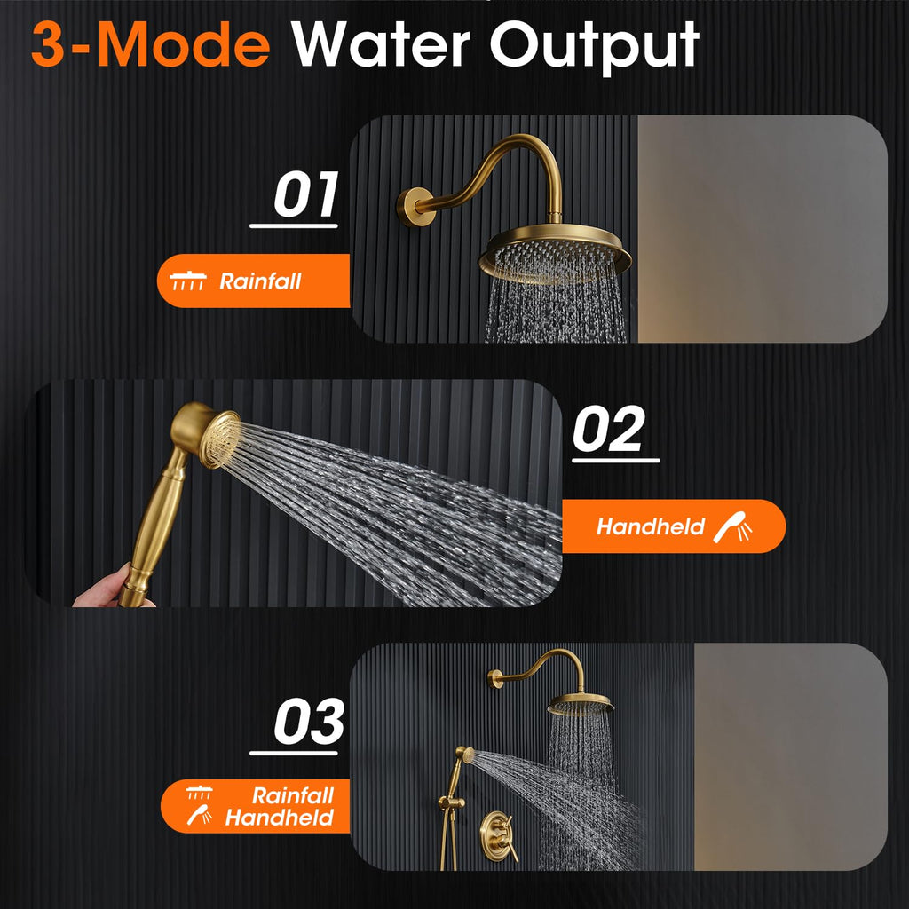 Rainfall Shower System Shower Faucet Set, Luxury, Antique, Brushed Gold