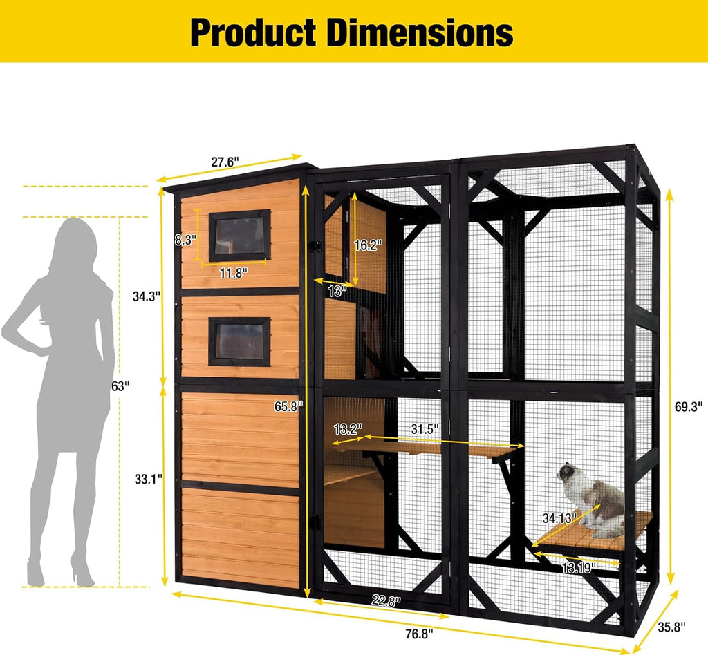 Large Catio Outdoor Cat Enclosure 4 Tiers Cat House with Weatherproof Roof