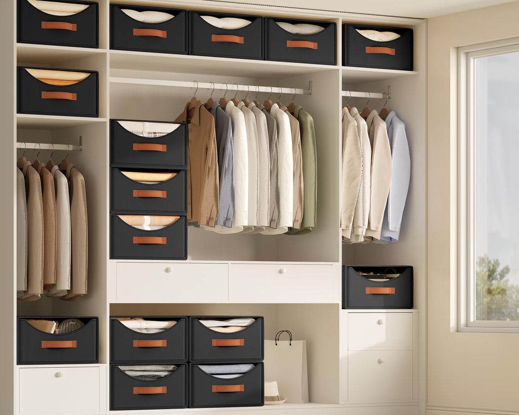 Closet Organizers and Storage - Large Stackable Storage Bins with Drawer, Fabric Bins for Organization, Collapsible