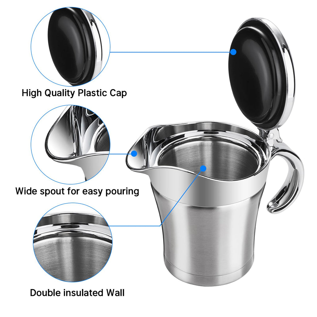Gravy Boat Double Insulated Stainless Steel Sauce Jug with Hinged Lid for Thanksgiving Dinner - 17 oz