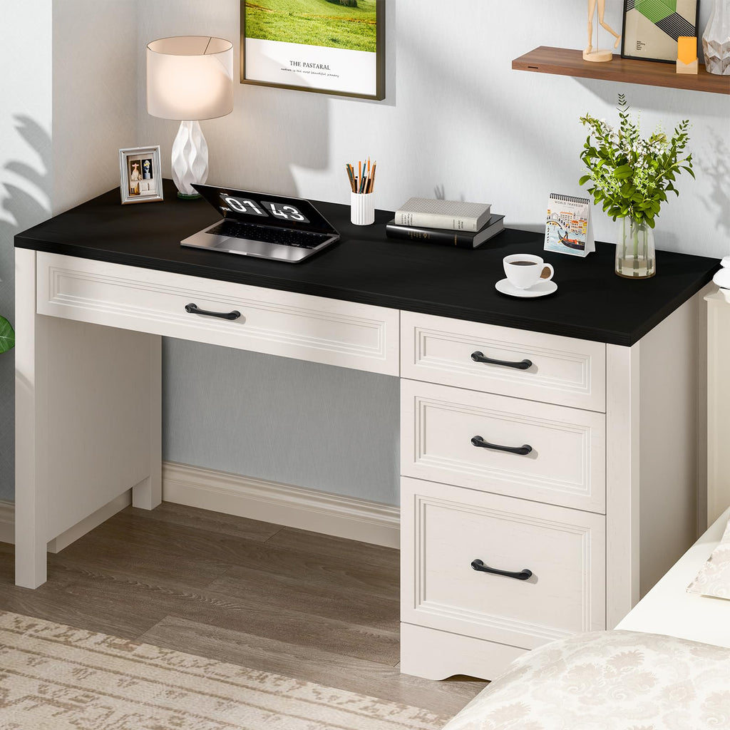 Farmhouse Executive Desk with Storage and Ample File Drawer, Rustic Large Home Writing Desk, Black