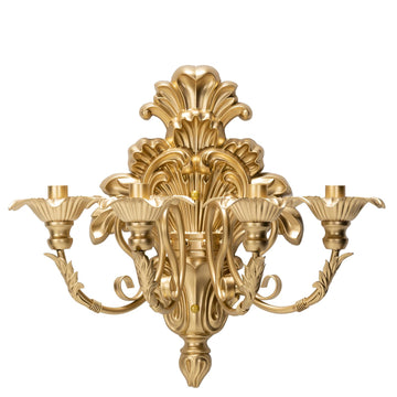 Roman Fountain Wall Sconce, 4-Candle Gold Baroque Candelabra, Antique Metal Wall Mounted Candlestick Holder for
