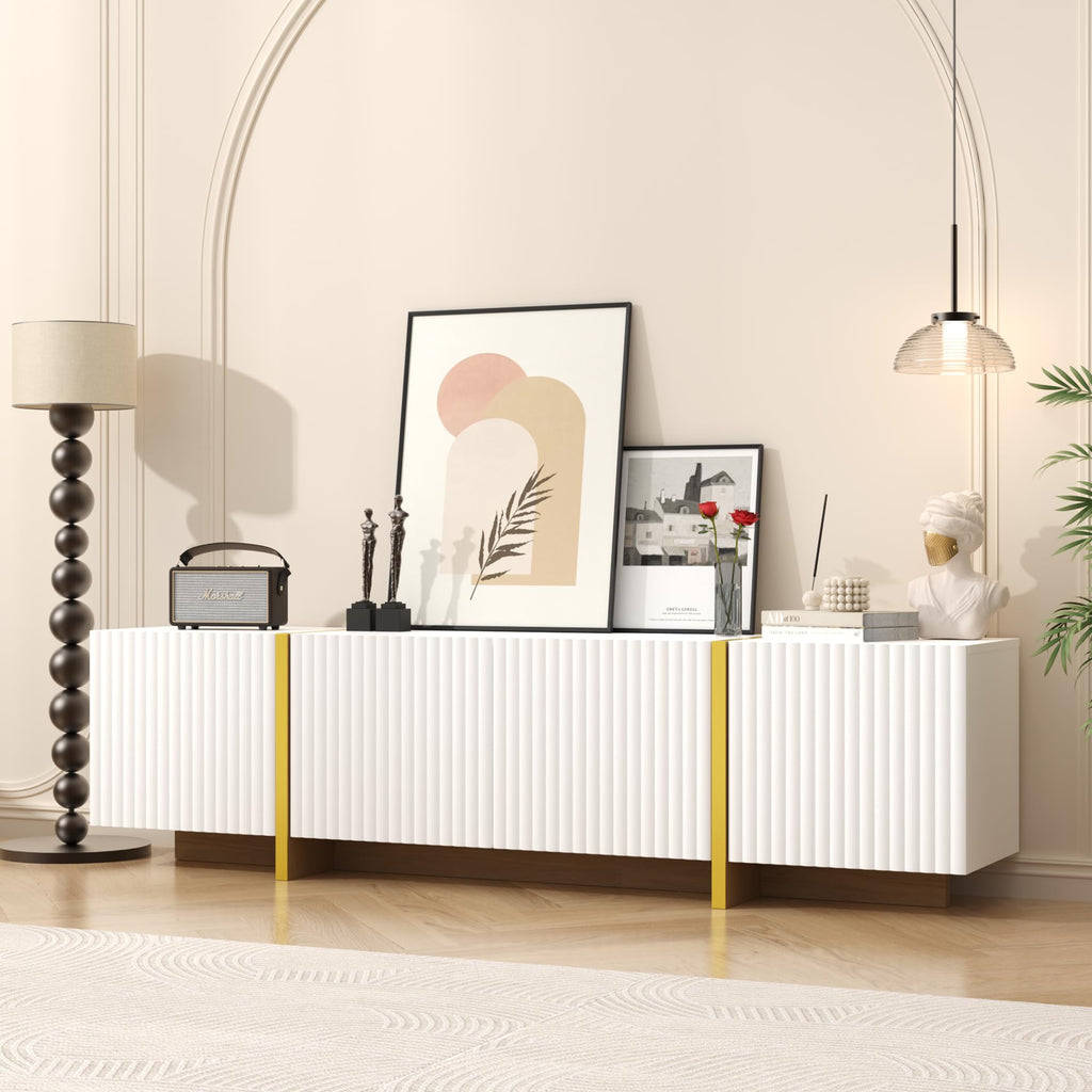 Luxury Fluted TV Stand for 65/70/75 Inch TV, White