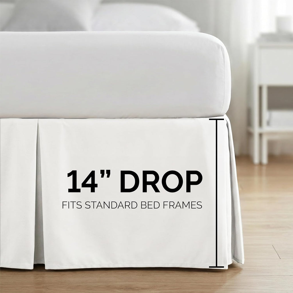 Queen Bed Skirt 14 Inch Drop, Pleated Dust Ruffle for Bed Skirting Queen Size - Platform Cover, Split Corners