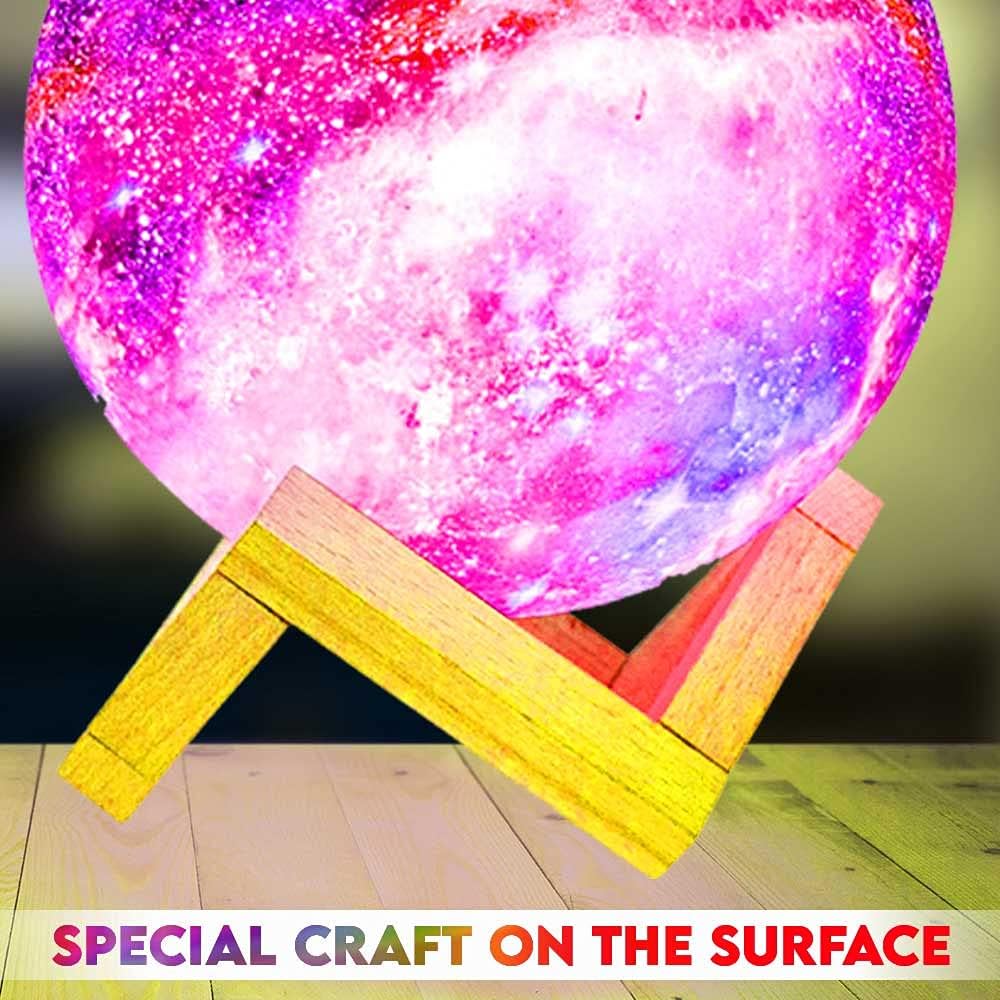 Kids Night Galaxy Lamp 5. inch 16 Colors LED 3D Star Moon Light with Wood Stand, Remote & Touch Control USB