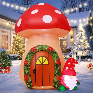 5.7 FT Christmas Inflatables Outdoor Decorations Inflatable Gnomes and Mushroom House Blowups with Built-in LEDs for