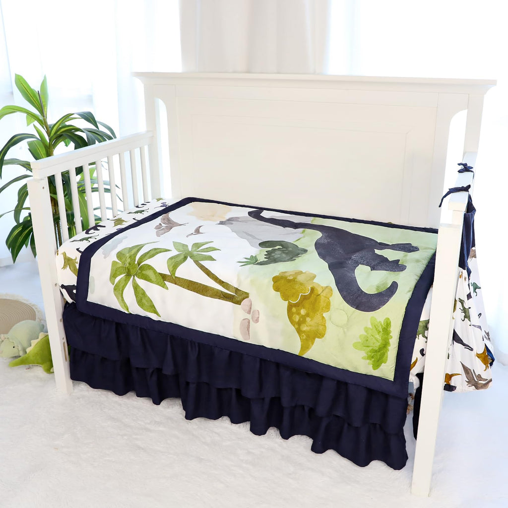 4-Piece Crib Bedding Set, Baby Nursery Bedding Sets for Boys Includes Comforter, Fitted Crib Sheet, Crib Skirt, and