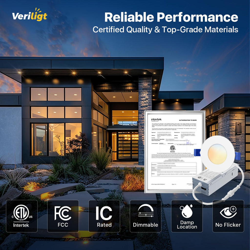3 Inch LED Recessed Light, 5CCT, 500LM, 6W, 4 Pack
