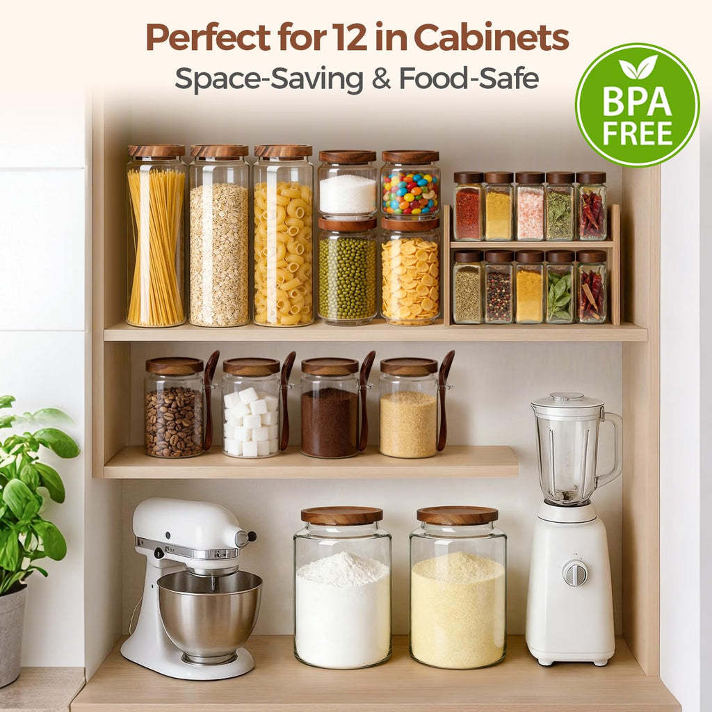 Glass Pantry Storage Container with Acacia Wood Lids 1.1/0.5Qt 6Pack
