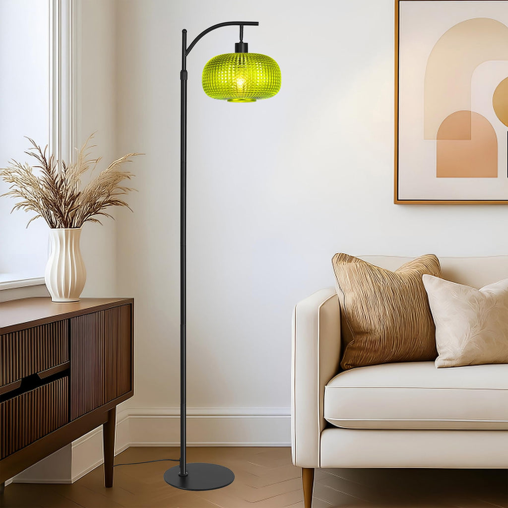 Modern Floor Lamp, Tall Standing Lamp Green Glass Shade