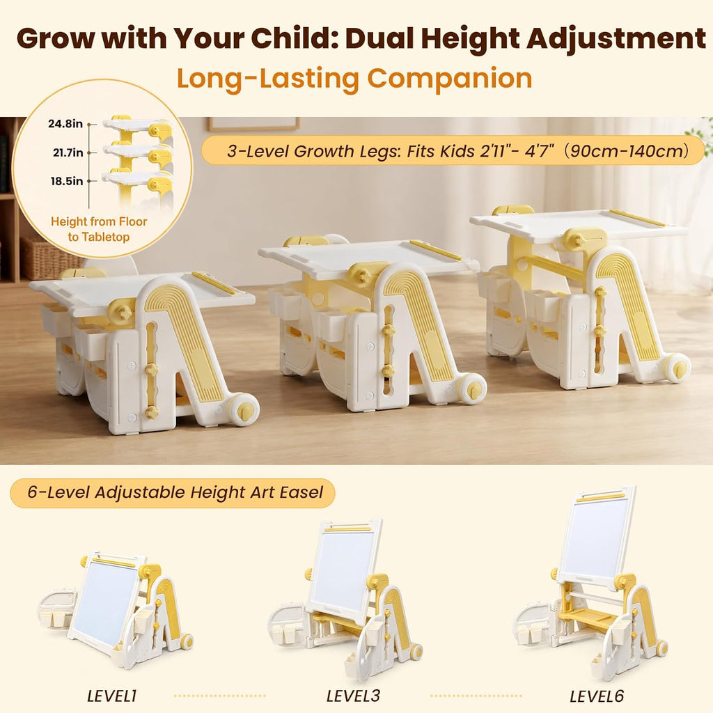 Upgraded in-1 Kids Table with Adjustable Height & Angle, Large Magnetic Tabletop with Markers, Multi-Function