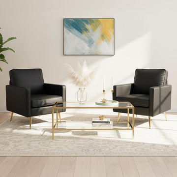 Faux Leather Accent Chairs with Gold Legs - Set of 2