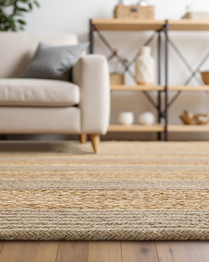 Oval Jute Rug 5x8, Indoor Outdoor Area Rugs , Natural Beige | Natural Fiber Handmade Woven Braided Low Pile Carpet