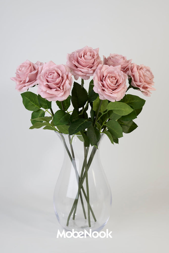 Real Touch Artificial Roses, 6 Stems Faux Flowers (Cream Pink)