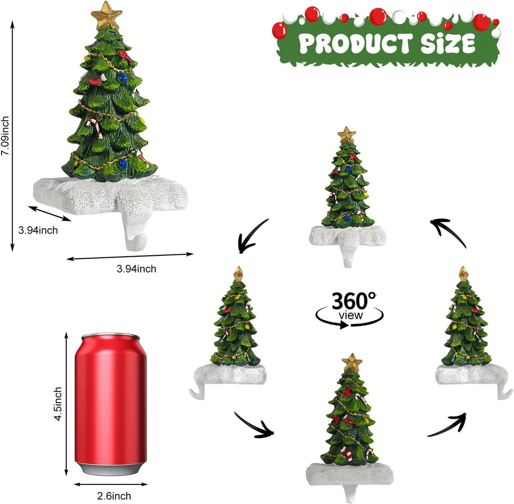 Christmas Tree Stocking Holder for Mantel Set of 4 Resin Stocking Hanger with Sturdy Base Exquisite Details Perfect