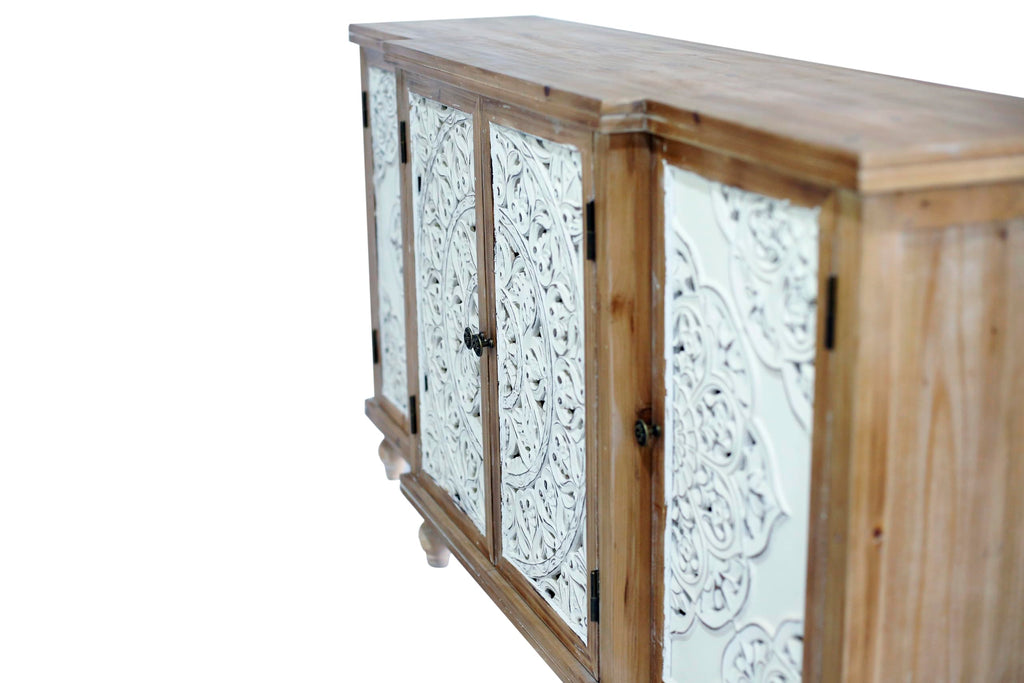 63" Solid Wood Sideboard Buffet Cabinet with Storage, Carved Credenza