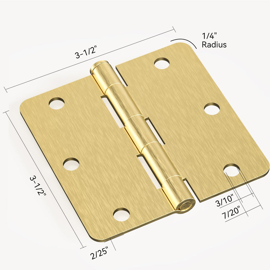 Door Hinges Satin Brass - 18 Pack Gold Door Hinges 3.5 Inch Rounded Interior Door Hinge with 1/4" Radius - 3 1/2