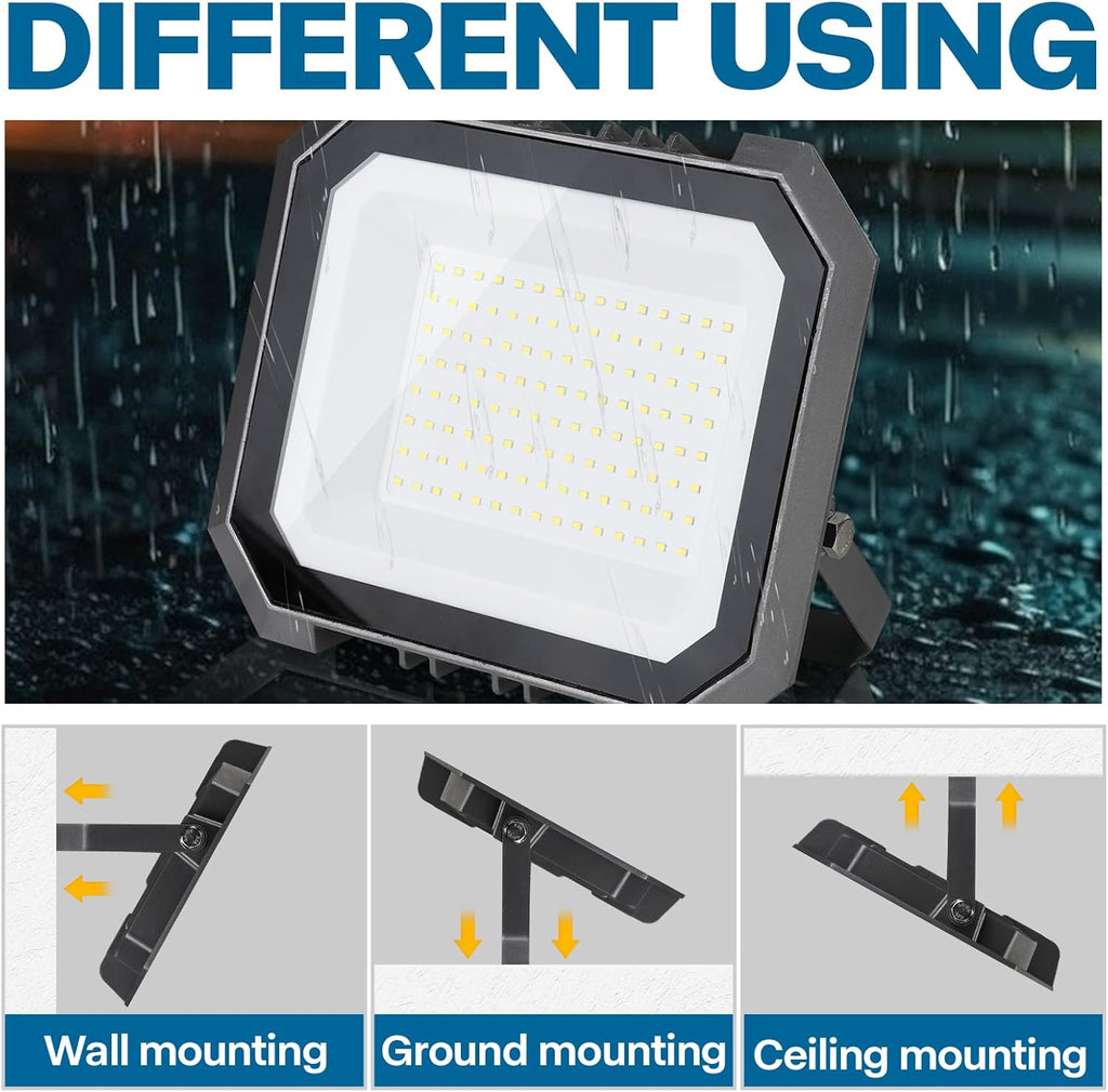 2 Pack 100W LED Flood Lights Outdoor, 3CCT Outside Work Light | 3000/4000/6000K Selectable, 100W 10000LM with 5.9FT