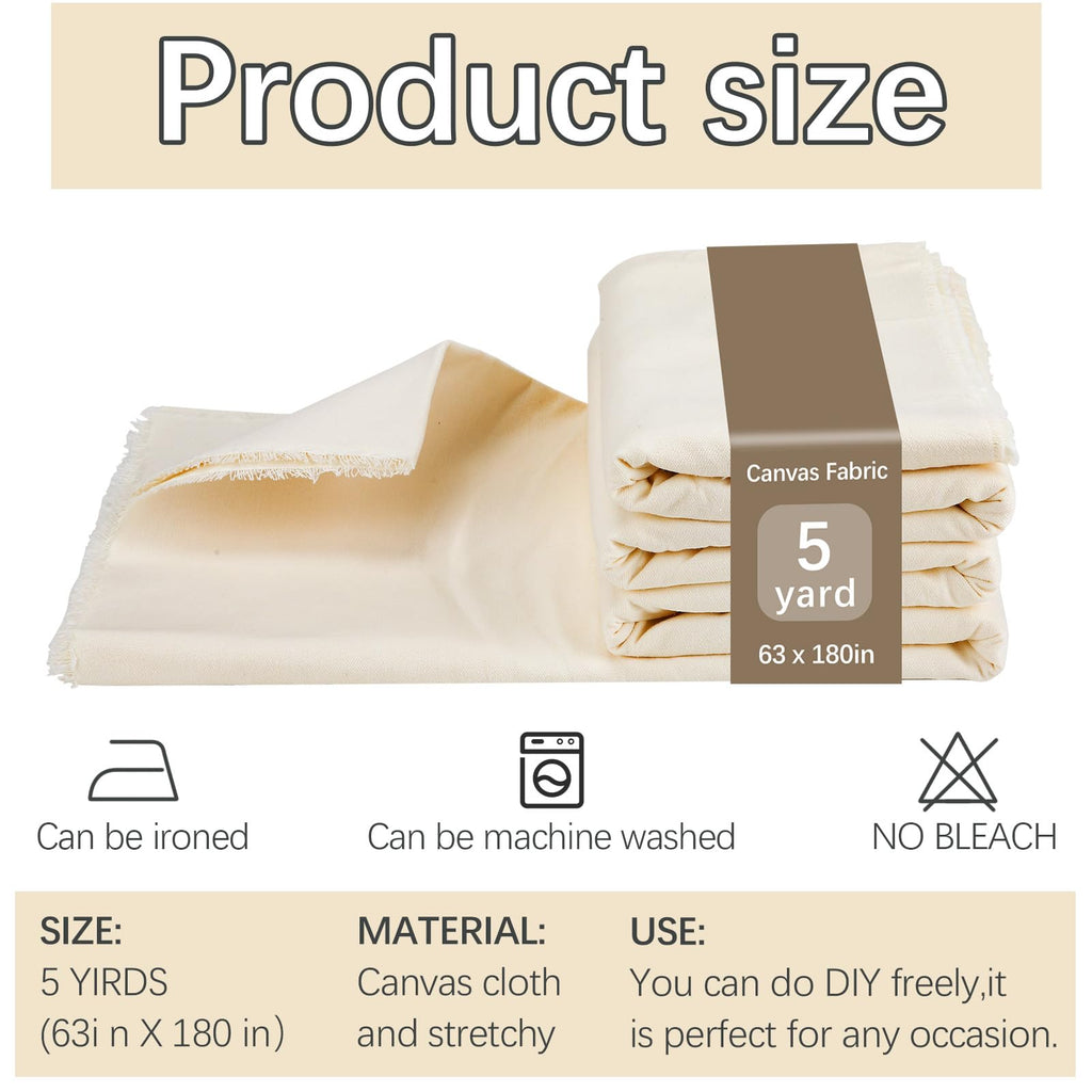5 YD Canvas Fabric, Premium 10oz Natural Cotton Duck Canvas, 62 Inch Wide Heavy Sewing Material for Arts & Crafts