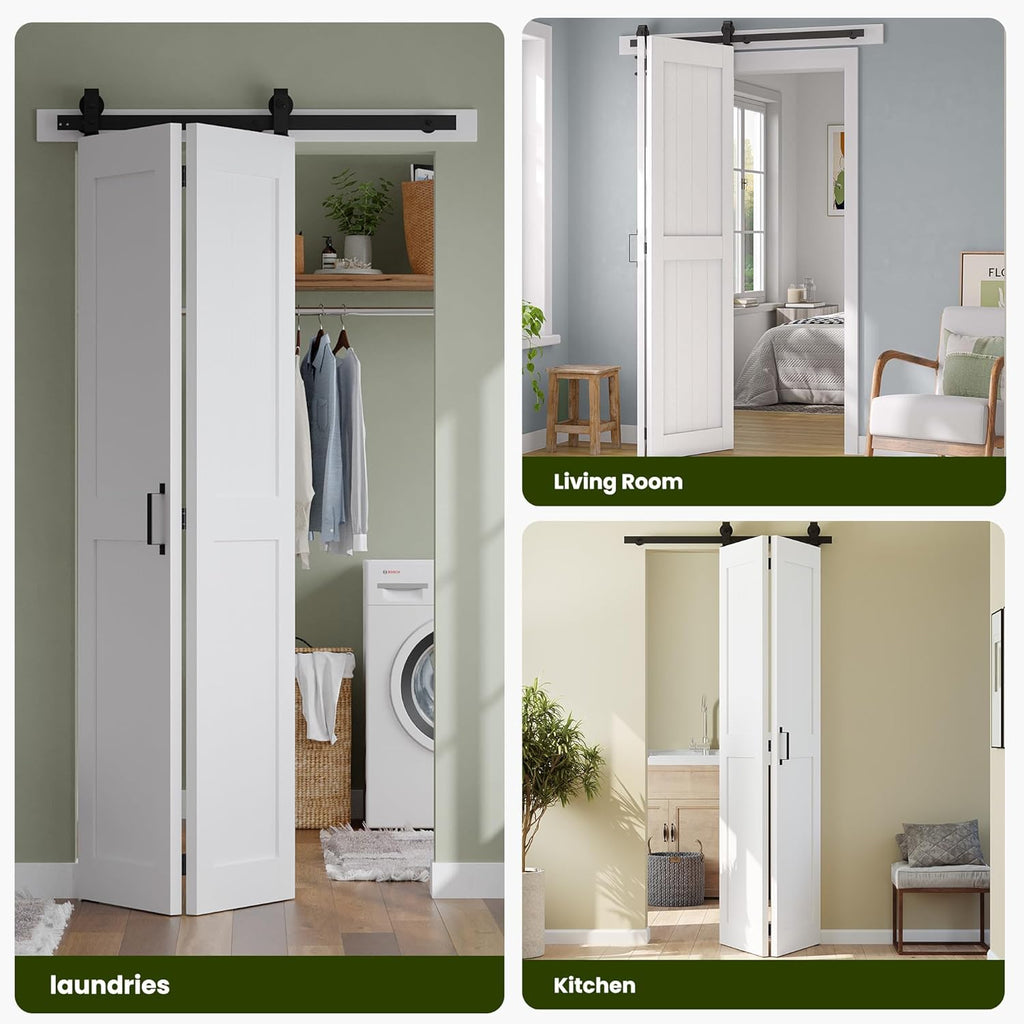 Bifold Barn Door 32'' x 84'',Bi-Fold Sliding Closet Doors with Hardware Kit Included,36'' Track Kit 