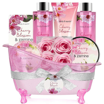 Gift Baskets for Women Bath and Body Set for Her, Cherry Blossom & Jasmine Spa Gifts for Women, Birthday, Christmas