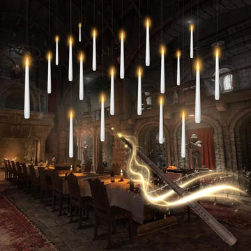 Flameless Floating Candles with Wand, Magic LED Hanging Taper Candles,Flickering Battery Operated Taper Candle - Set of 20