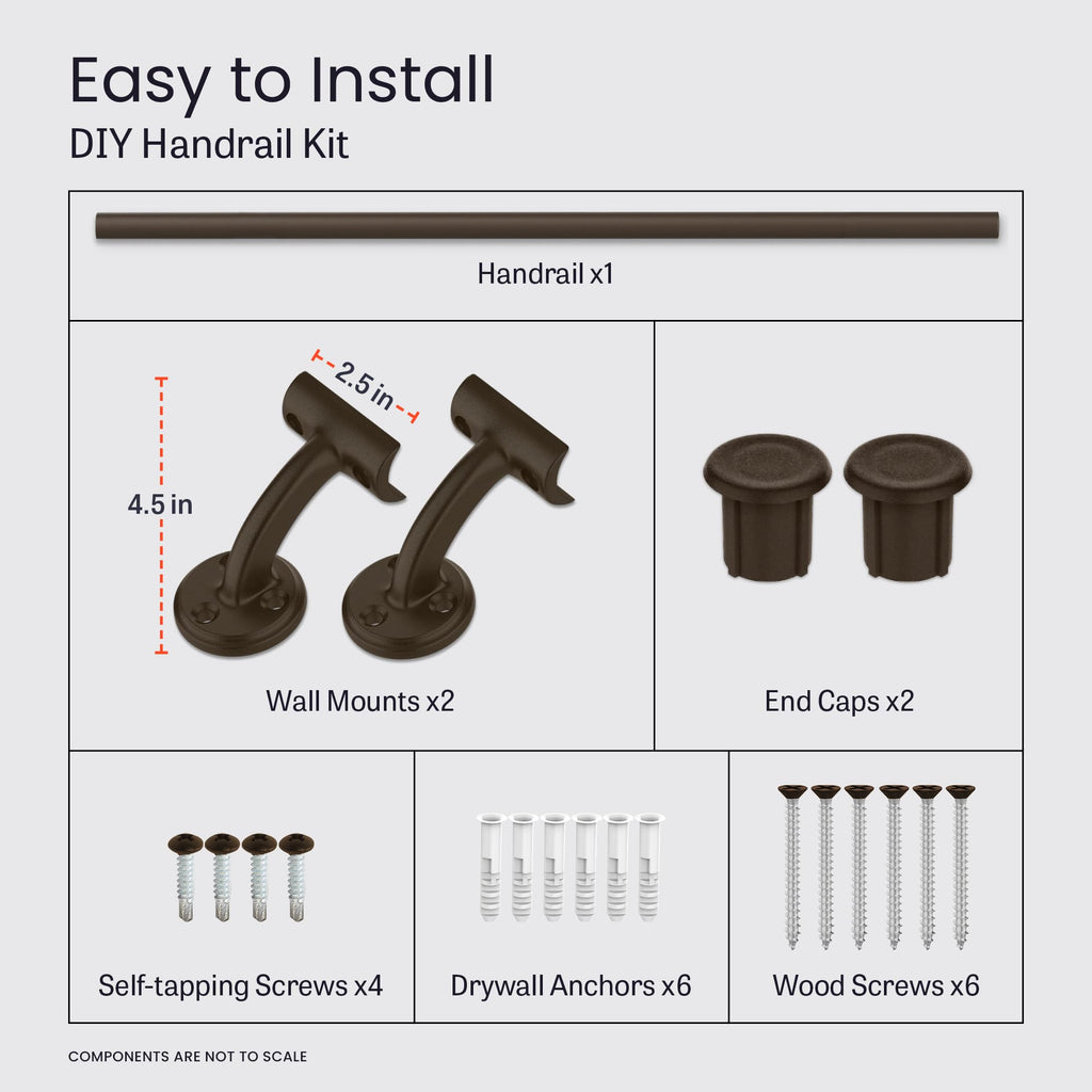 Aluminum Handrail for Indoor or Outdoor Steps and Stairs - Hand Rails for Elderly - DIY Complete Stair Railing Kit