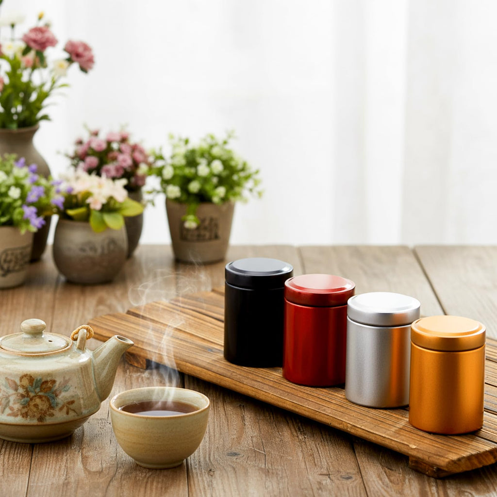 20 Pcs Mini Tea Tin Canister, Dark Red, Black, Silver, Gold