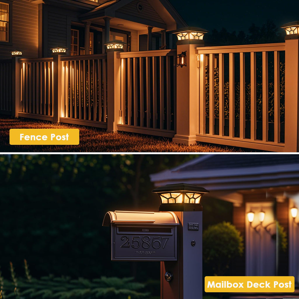 8 Pack Solar Post Cap Lights Outdoor Waterproof, Dual Light, Black