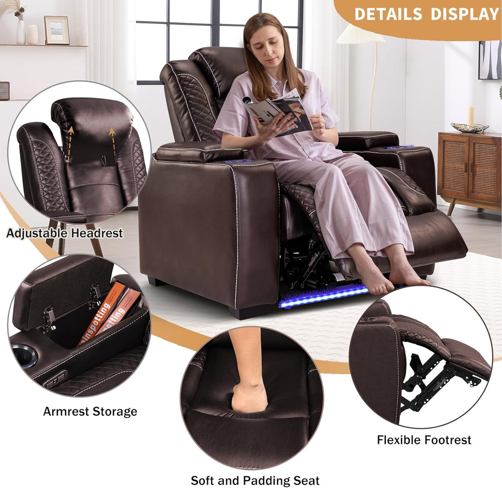 ANJ Power Home Theater Seating Recliner Chairs, PU Leather Recliner with Cup Holder