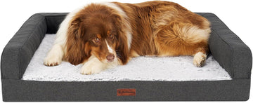 Birch Faux Fur & Soft Faux Linen Gel-Top Sofa Pet Bed, Charcoal, Jumbo