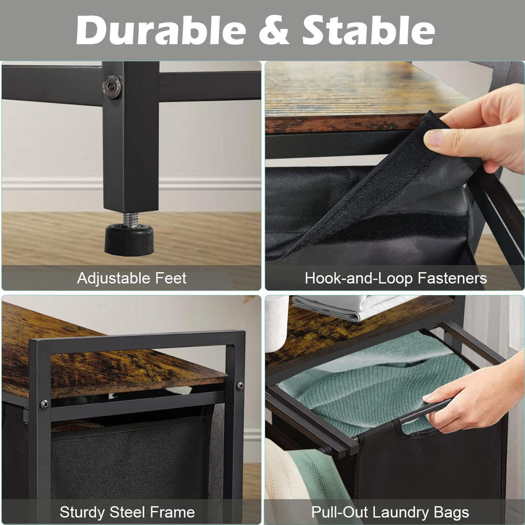 Large Laundry Hamper Sorter with 3 Removable & Pull-Out Sorting Bags, Wooden Top Shelf, Versatile Laundry Basket
