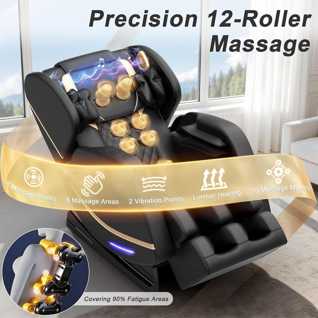 SL Track Massage Chair Full Body, Recliner and Relax Back & Waist | 12 Fixed Rollers, 8 Airbag, 15 Programs, Hip