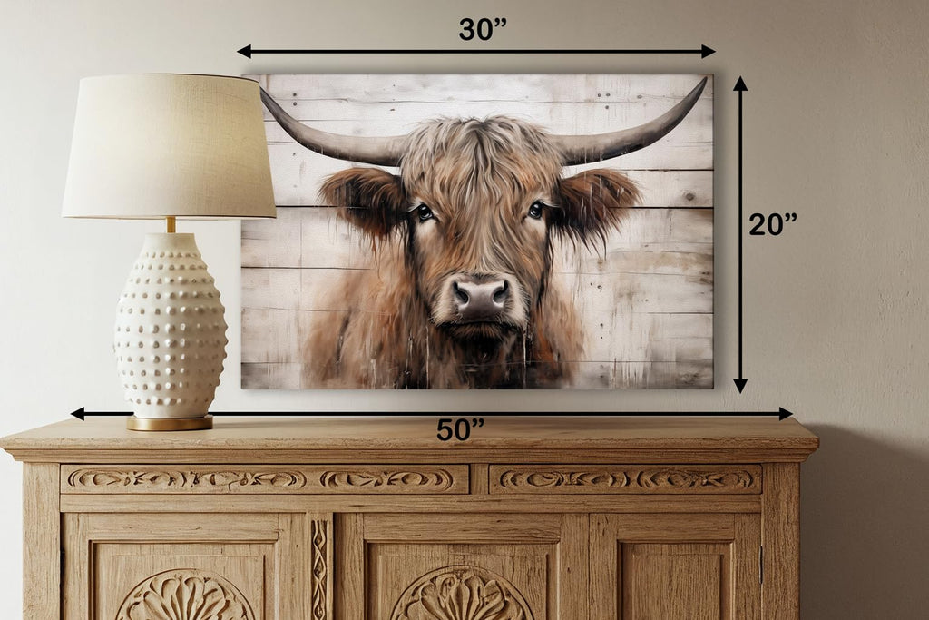 Texas Longhorn Cow Canvas Wall Art - Bull Print Home Decor - Barnhouse Wall Art - Farmhouse and Wild West Small to