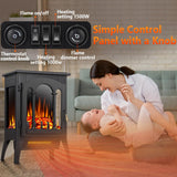 16 Inch Freestanding Electric Fireplace Stove Heater, 1500W Infrared Space Heater with Thermostat and Cool Touch Exterior