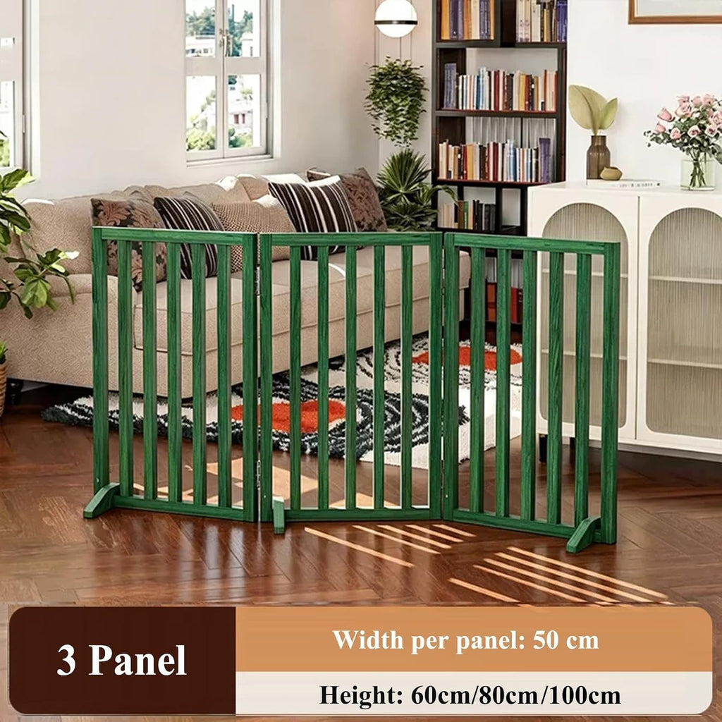Wooden Dog Gate with Stands, Adjustable Green Doorways Pets Safety Fence