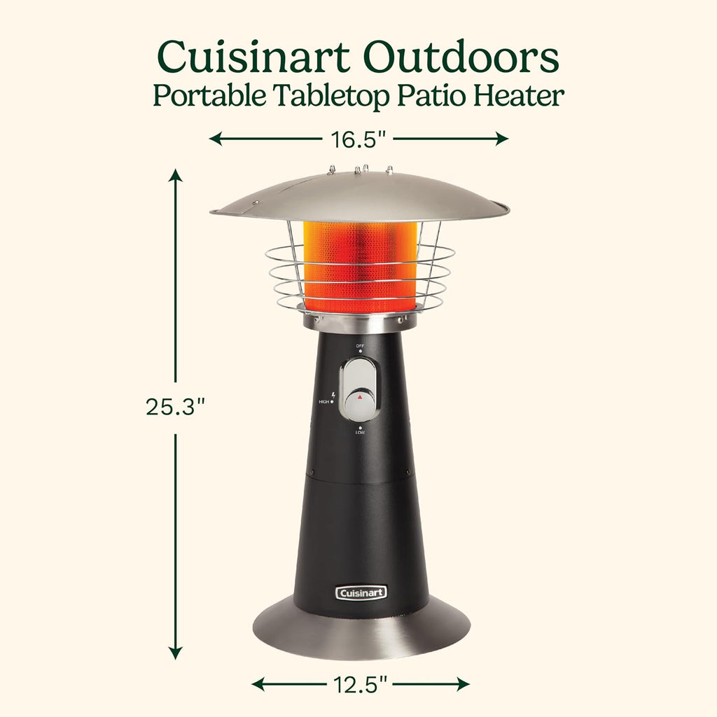 Patio Heater, Tabletop, Anti-Tilt Safety Switch, 11000 BTU, Black | Outdoor heater with adjustable heat and burner